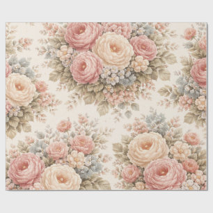 Papel De Presente Padrão Floral Rosa Vintage Pastel Elegante