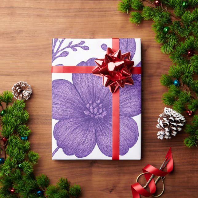 Papel De Presente padrão floral roxo (Presente de Natal)