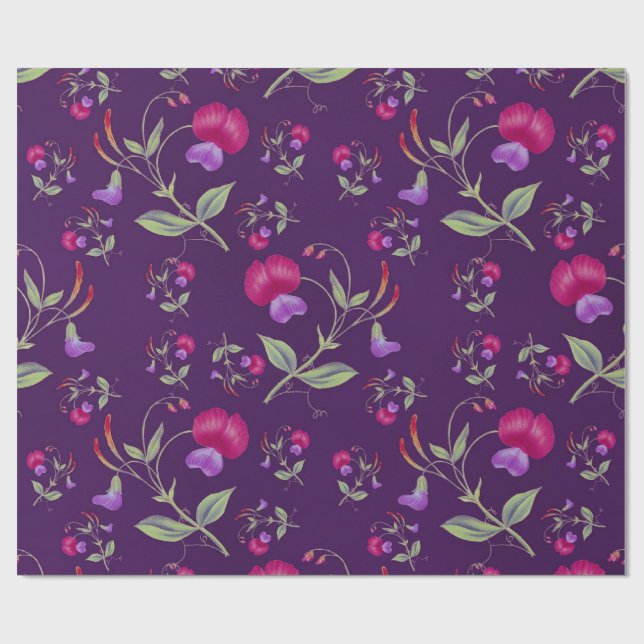 Papel De Presente Padrão Floral Roxo e Rosa Bonito (Aberto)