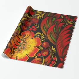 Papel De Presente Padrão Floral Russo Vintage Fine Khokhloma