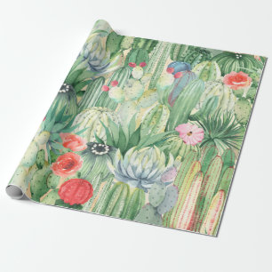 Papel De Presente Padrão floral sem costura com cactos, suculentos 