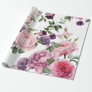 Papel De Presente Padrão floral sem costura com rosas, aquarela. p