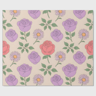 Papel De Presente Padrão Floral Sem Costura com Rosas Coloridos