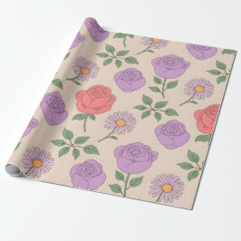 Papel De Presente Padrão Floral Sem Costura com Rosas Coloridos