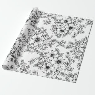 Papel De Presente Padrão Floral Sem Costura de Arte de Linha Minimal