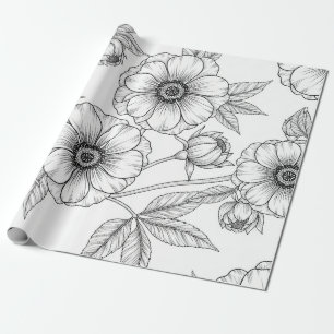 Papel De Presente Padrão Floral Sem Costura de Arte em Linha Minimal