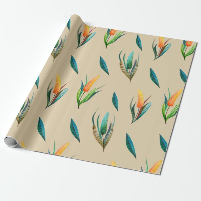 Papel De Presente Padrão floral sem costura feito de flores estiliza (Desenrolado)