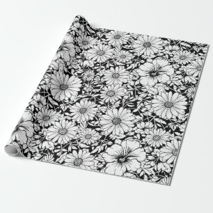 Papel De Presente Padrão Floral Sem Costura Preto Branco Vintage (7)