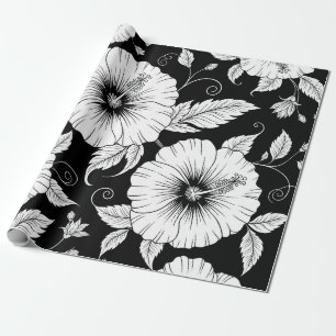 Papel De Presente Padrão Floral Sem Costura Preto Branco Vintage (8)