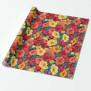 Papel De Presente Padrão floral sem costura retrô. Anemonas