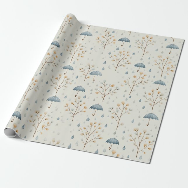 Papel De Presente Padrão Floral Sereno Jardim da Chuva (10) (Desenrolado)