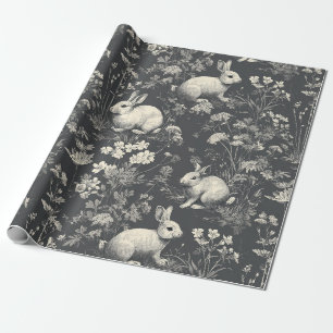 Papel De Presente Padrão Floral Toile de Coelhinho Elegante Vintage