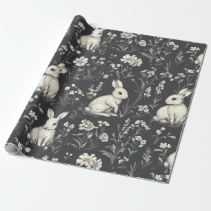 Papel De Presente Padrão Floral Toile de Coelhinho Elegante Vintage
