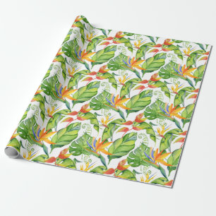 Papel De Presente Padrão Floral Tropical de Aquarela Elegante