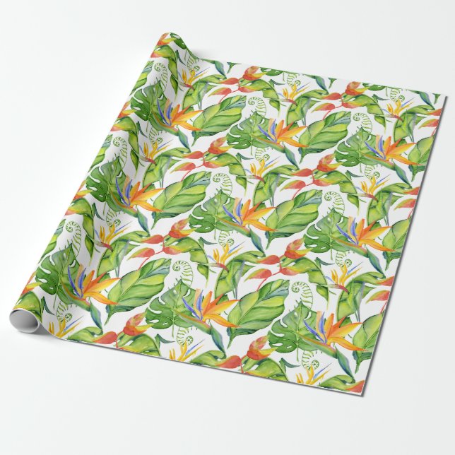 Papel De Presente Padrão Floral Tropical de Aquarela Elegante (Desenrolado)