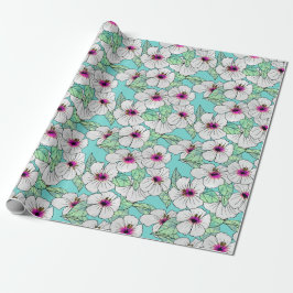 Papel De Presente Padrão Floral Tropical de Hibiscus Rosa e Branco