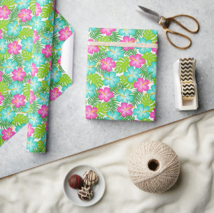 Papel De Presente Padrão Floral Tropical de Verão Havaiano