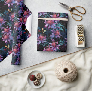 Papel De Presente Padrão Floral Tropical Roxo Neon
