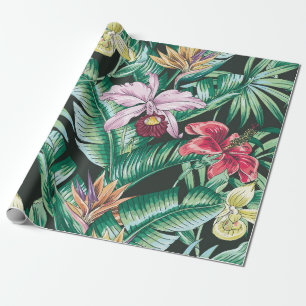 Papel De Presente Padrão floral tropical sem costura com fluxo exó