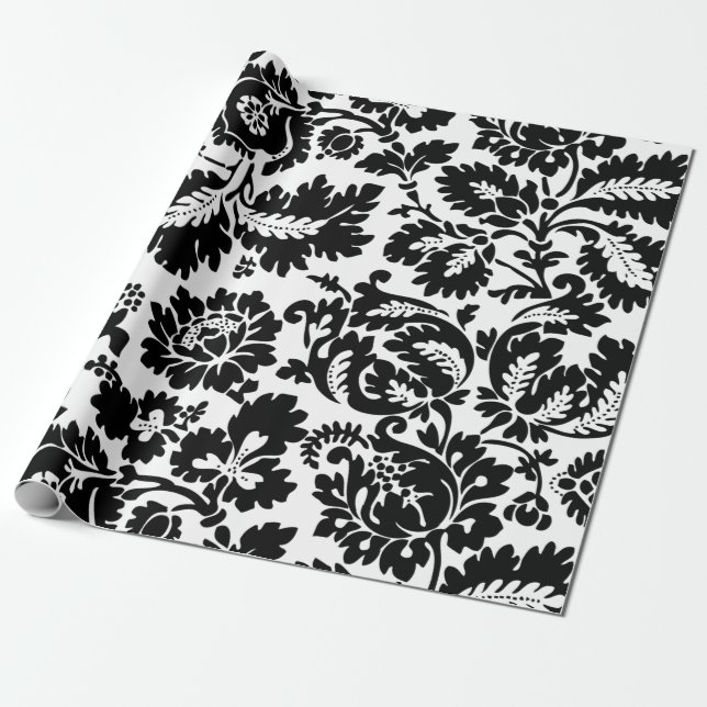 Papel De Presente Padrão Floral Veneziano Preto e Branco de William  (Desenrolado)