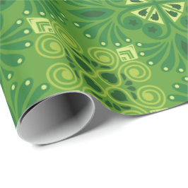 Papel De Presente Padrão floral verde contínuo com simetria