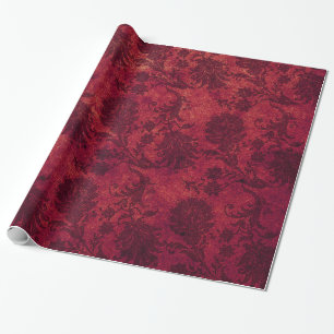 Papel De Presente Padrão floral vermelho-real de damascos vermelhos