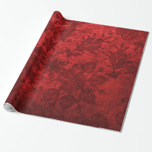 Papel De Presente Padrão floral vermelho-real de damascos vermelhos