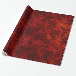 Papel De Presente Padrão floral vermelho-real de damascos vermelhos