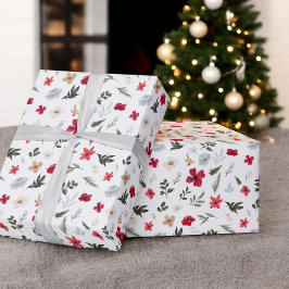 Papel De Presente Padrão floral vermelho-vermelho do Natal elegante