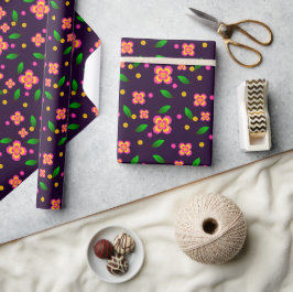Papel De Presente Padrão Floral Vibrante e Sem Costura em roxo profu