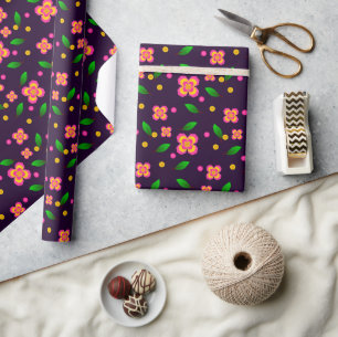 Papel De Presente Padrão Floral Vibrante e Sem Costura em roxo profu