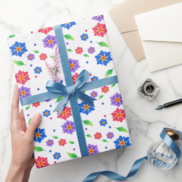 Papel De Presente Padrão Floral Vibrante em Aquarela de Flores Silve