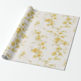 Papel De Presente Padrão Floral Vintage Amarelo Dourado Delicado