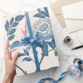 Papel De Presente Padrão Floral Vintage Azul