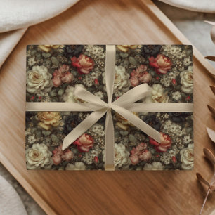 Papel De Presente Padrão Floral Vintage Rosa Peônia Rosa Creme Escur
