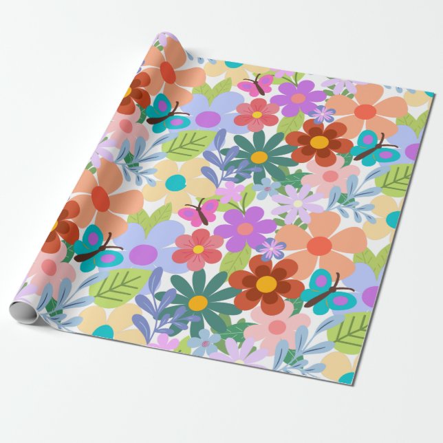 Papel De Presente Padrão Floral Whimsical (Desenrolado)