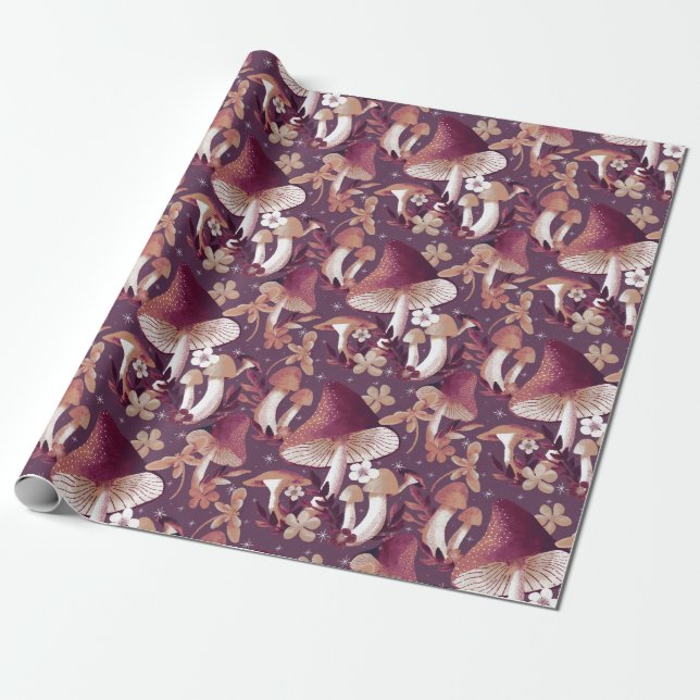 Papel De Presente Padrão Floral Whimsical Mushroom (Desenrolado)