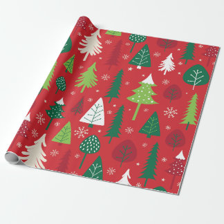 Papel De Presente Padrão Florestal de Árvore de Natal Caprichoso
