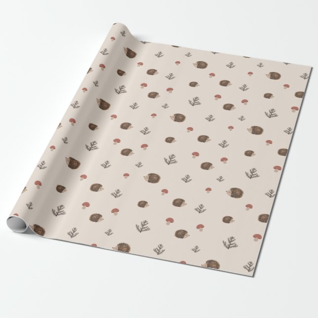 Papel De Presente Padrão Florestal de Cachorro e Cogumelos (Desenrolado)