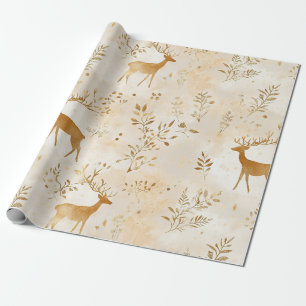 Papel De Presente Padrão Florestal de Corça e Floral Vintage (2)