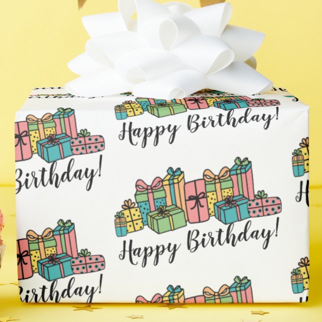 Papel De Presente Padrão Fofo Colorido Aniversário (Fun Classic Modern Pattern Colorful Birthday Wrapping Paper)