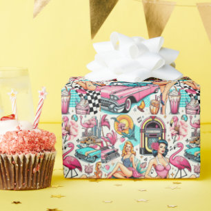 Papel De Presente Padrão Fofo da Vintage dos anos 50