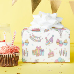 Papel De Presente Padrão Fofo de Aniversário Feliz