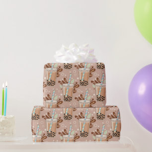 Papel De Presente Padrão Fofo de Bubble Tea