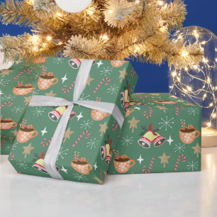 Papel De Presente Padrão Fofo de Chocolate Quente de Natal