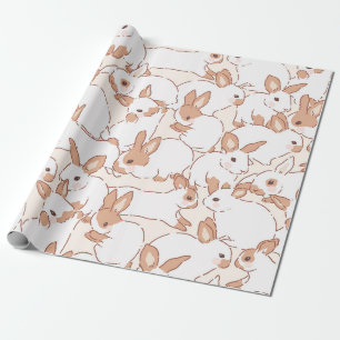 Papel De Presente Padrão Fofo de Coelho Desenhado à Mão em Tons Suav