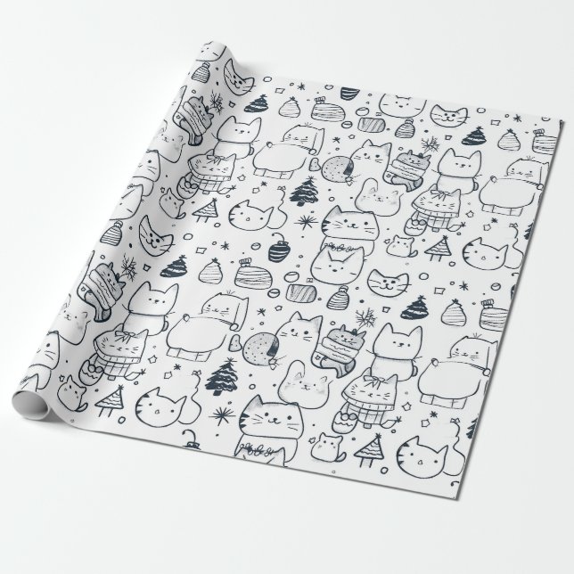 Papel De Presente Padrão Fofo de Natal de Inverno com Rabiscos (1) (Desenrolado)