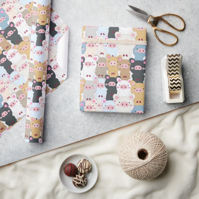 Papel De Presente Padrão Fofo de Porcos (Artesanato)