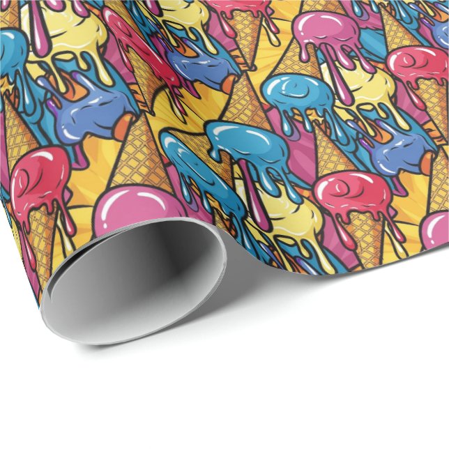Papel De Presente Padrão fofo de sorvete derretido em azulejos  (Ponta do rolo)