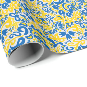Papel De Presente Padrão Folclore com cores de bandeira ucraniana